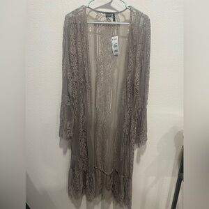 Cruel Girl Long Taupe Lace Cardigan